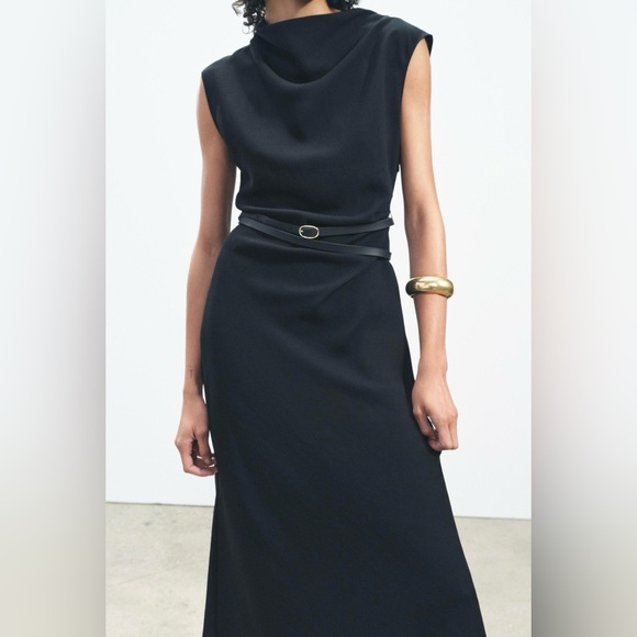 ZARA ZW COLLECTION BELTED MIDI DRESS NWT - Picture 3 of 9